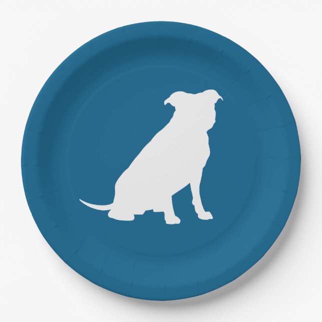 Pit Bull Silhouette Baby Shower Puppy Dog Paper Plate (Front)