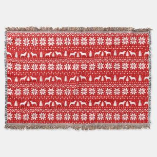 Pit Bull Silhouettes Christmas Holiday Pattern Red Throw Blanket