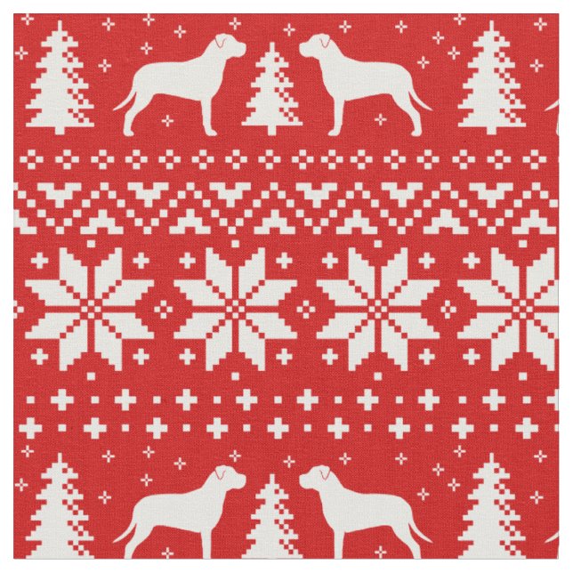 Pit Bull Silhouettes Christmas Holiday Patterned Fabric (Close Up)