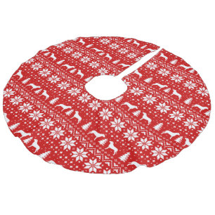 Pit Bull Silhouettes Christmas Sweater Pattern Red Faux Linen Tree Skirt