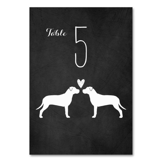 Pit Bull Silhouettes Dog Breed Wedding Reception Table Number (Front)