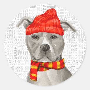 Pit Bull Staffordshire and Woof Word Art Christmas Classic Round Sticker