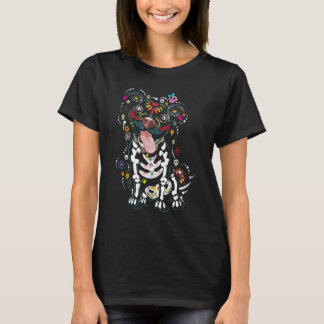 Pit Bull Sugar Skull Mexico Bone Colorful Dia De L T-Shirt