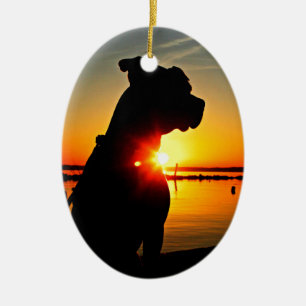 Pit Bull Sunrise Ceramic Tree Decoration
