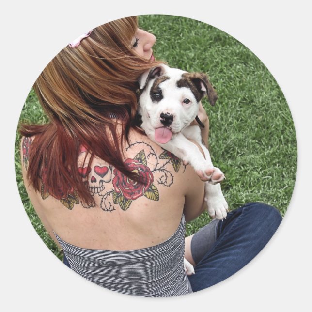 Pit Bull T-Bone Lucky Puppy Classic Round Sticker (Front)