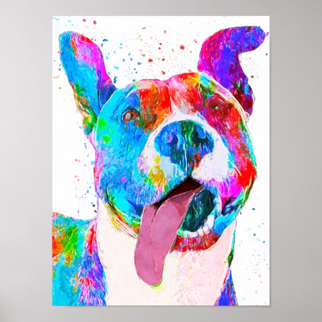 Pit Bull Terrier Colourful Pop Art Poster (Front)