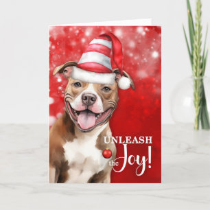 Pit Bull Terrier Dog Unleash the Joy Christmas Holiday Card