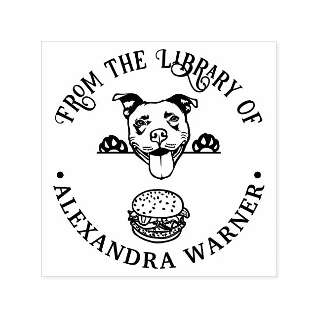 Pit Bull Terrier Eying Burger Library Book Name Self-inking Stamp (Design)