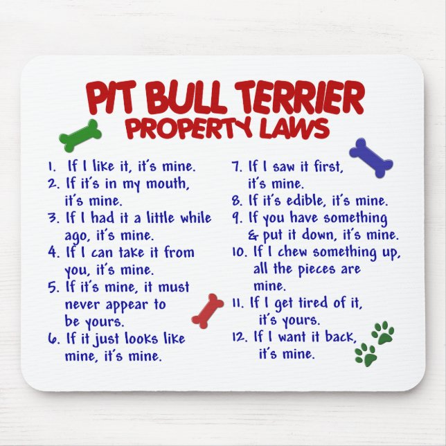 PIT BULL TERRIER Property Laws 2 Mouse Mat (Front)