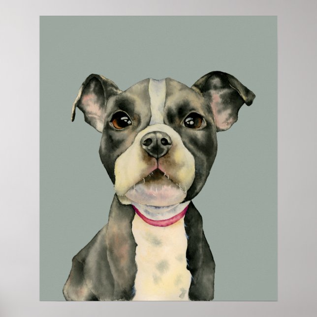 Pit Bull Terrier Puppy Dog Watercolor Art Poster (Front)