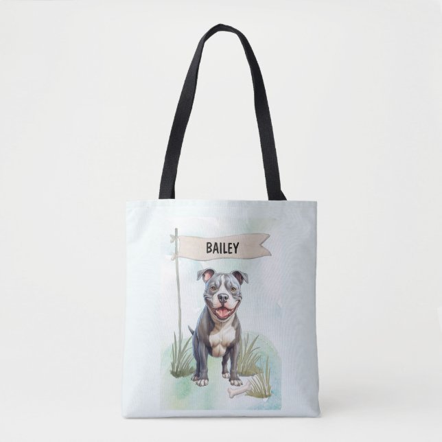 Pit Bull Terrier Watercolor Personalised Dog Tote Bag (Front)
