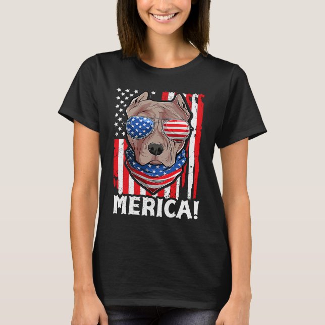 Pit bull USA Patriotic Dog Apparel American Flag M T-Shirt (Front)