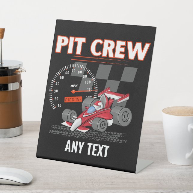 Pit Crew Birthday Party Theme Race Cars Matching Pedestal Sign (In SItu)