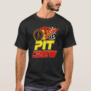 Pit Crew Car Mechanics Chequered Flags Flaming Spe T-Shirt