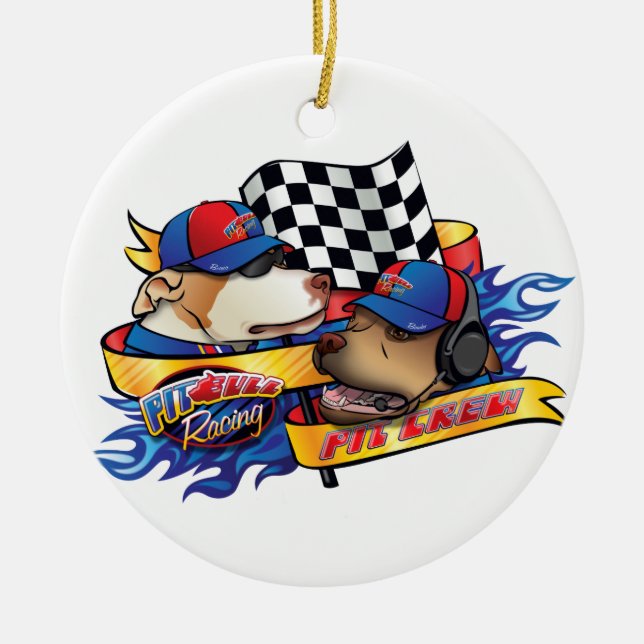 Pit Crew/Pit Bull Racing Ceramic Tree Decoration (Front)
