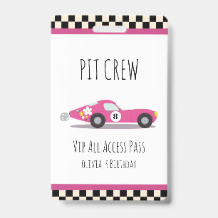 Pit crew Race Car Birthday Party Pit Crew VIP Pass ID Badge