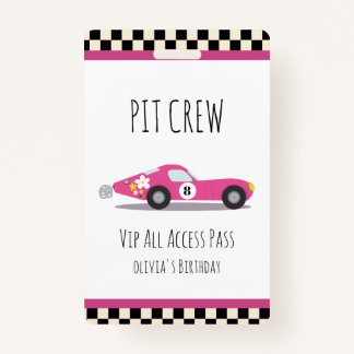 Pit crew Race Car Birthday Party Pit Crew VIP Pass ID Badge