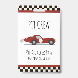 Pit crew Race Car Birthday Party Pit Crew VIP Pass ID Badge