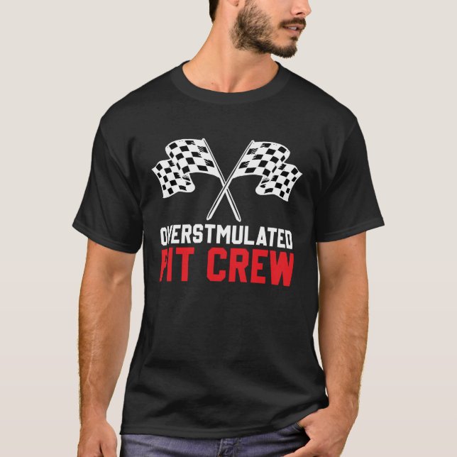 Pit Crew Race car racing chequered flag T-Shirt (Front)