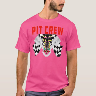 Pit Crew with Racing Flag Racing Tree and Pistons T-Shirt