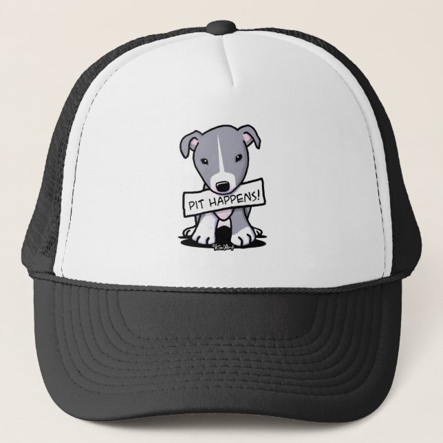 Pit Happens Pit Bull Dog Art Trucker Hat (Front)