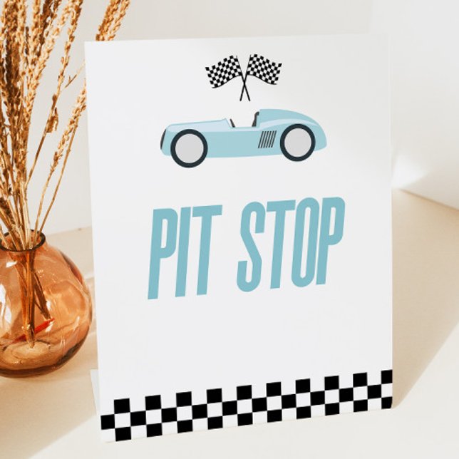 Pit Stop Blue Flame Race Car Party Table Pedestal Sign (Creator Uploaded)
