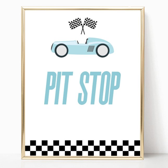 Pit Stop Blue Flame Race Car Party Table Sign (Creator Uploaded)