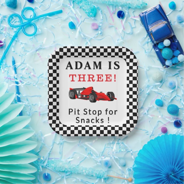 Pit Stop for Snacks – Red Race Car 3rd Party  Paper Plate (Party)