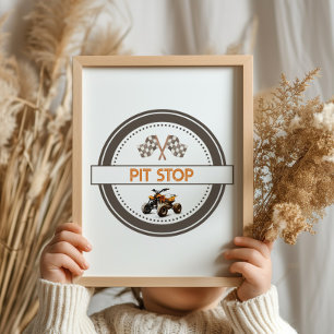 Pit Stop Orange Quad Bike Birthday Sign