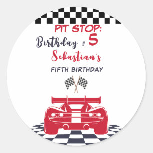 Pit stop race kids birthday classic round sticker