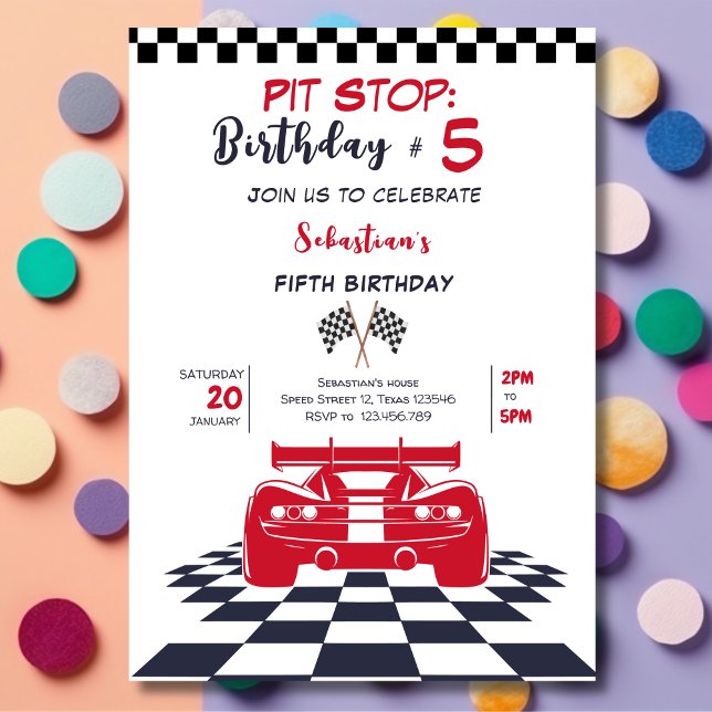 Pit stop: racing car kids birthday invitation (Creator Uploaded)