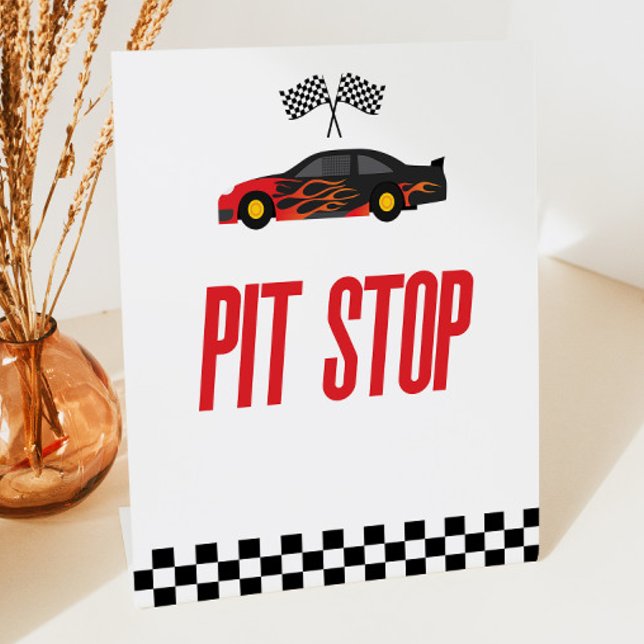 Pit Stop Red Flame Race Car Party Table Pedestal Sign (Creator Uploaded)