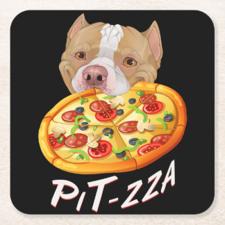 Pit-zza! Pit Bull & Pizza  Medium Gift Bag Throw P Square Paper Coaster