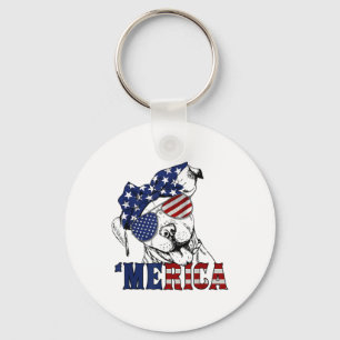 Pitbull 4th Of July Merica American Flag Sungles Key Ring