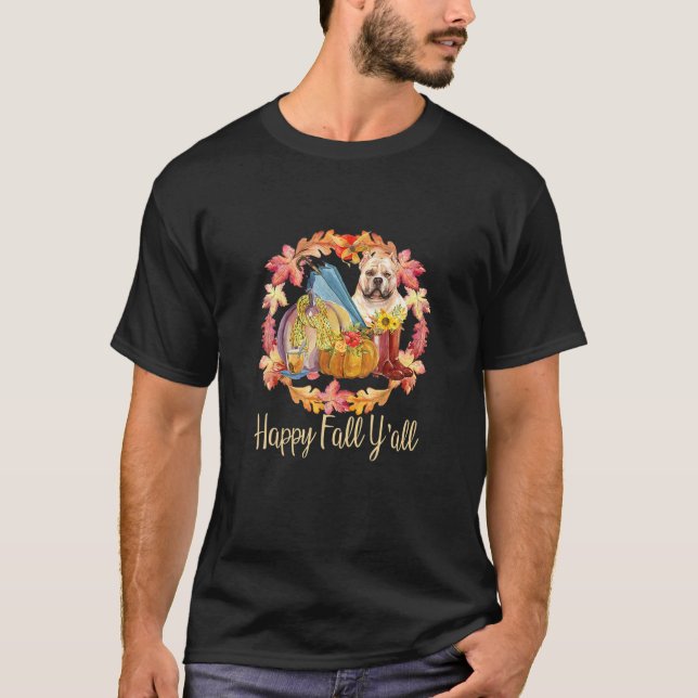 Pitbull American Bulldog Pumpkin Autumn Happy Fall T-Shirt (Front)