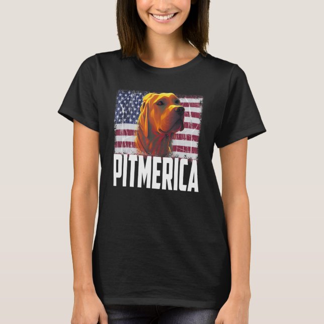 Pitbull American Flag Dog Mom Dad Patriotic  Terri T-Shirt (Front)