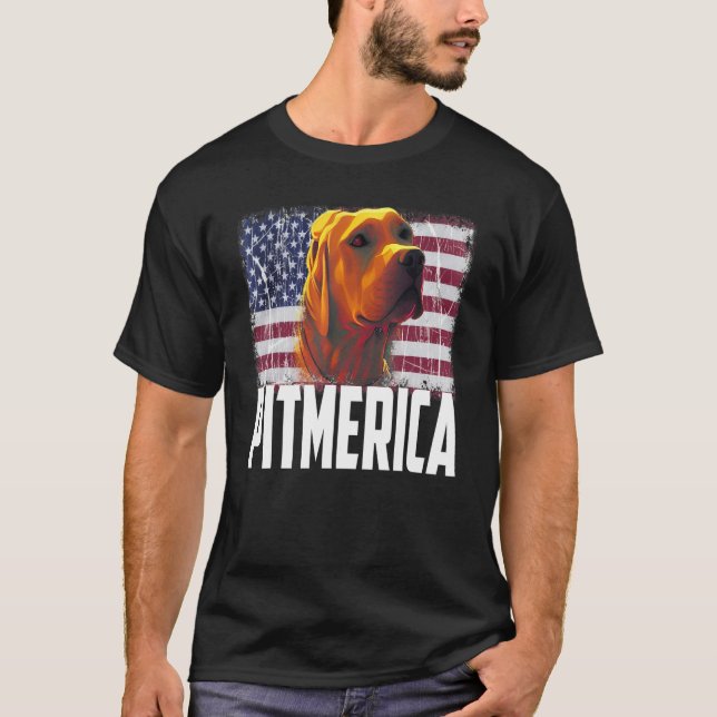 Pitbull American Flag Dog Mom Dad Patriotic  Terri T-Shirt (Front)