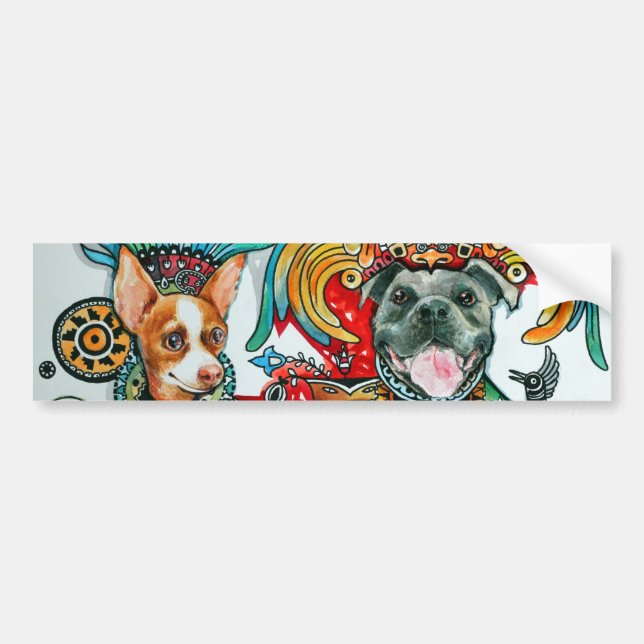 Pitbull and Chihuahua Bumper Sticker (Front)