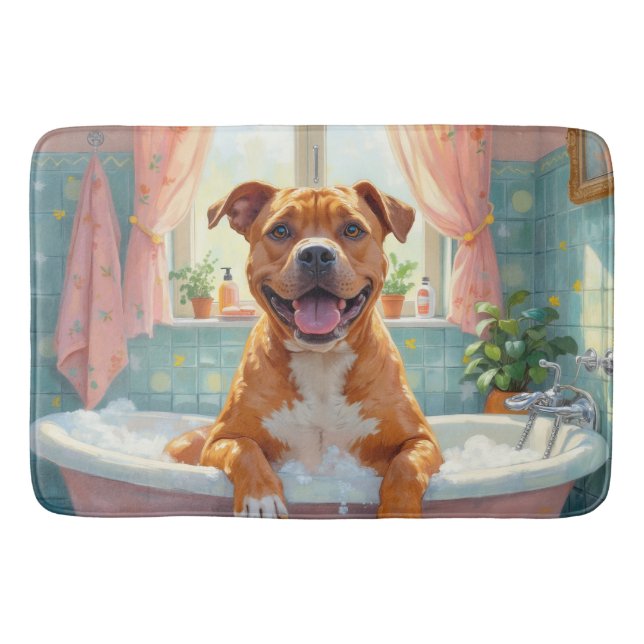 Pitbull Bath Time Happy Bathroom Decor Mat (Front)