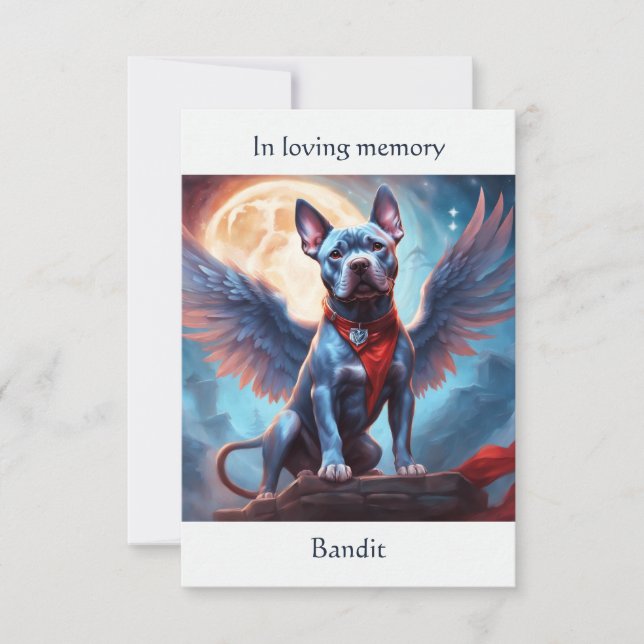 Pitbull Black Memorial Poem Custom Name Sympathy Thank You Card (Front)