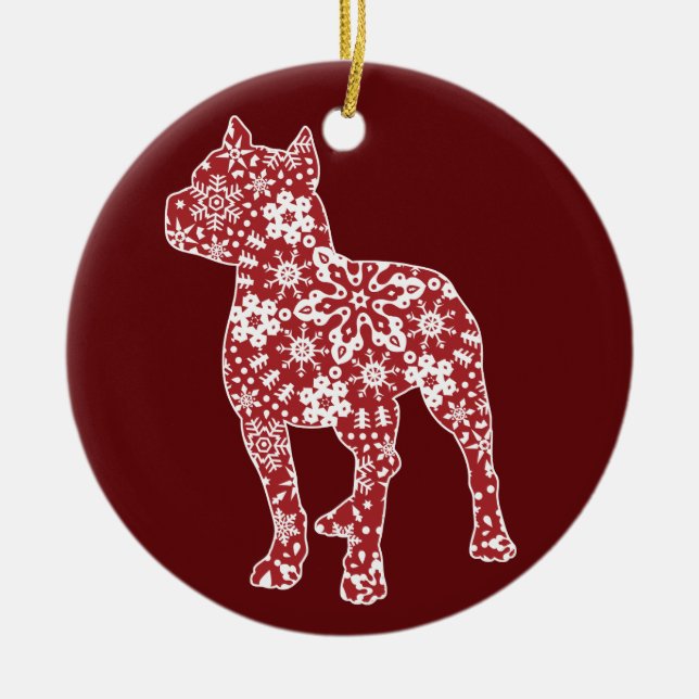 Pitbull, Boho Christmas Snowflakes Ceramic Tree Decoration (Front)
