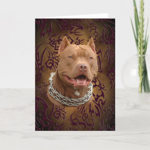 Pitbull brown tribal tattoo card