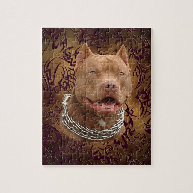 Pitbull brown tribal tattoo jigsaw puzzle (Vertical)