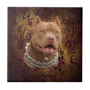 Pitbull brown tribal tattoo tile