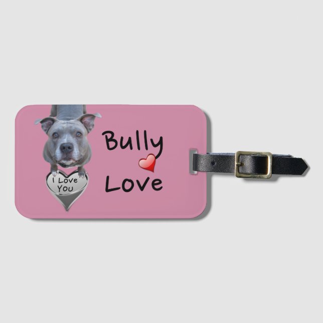 Pitbull Bully Love Rose Coloured Luggage Tag (Front Horizontal)