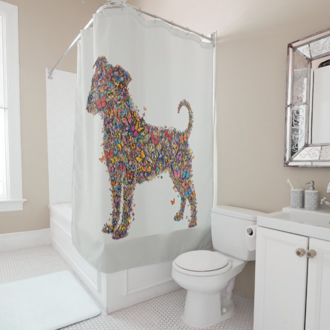 Pitbull Butterfly Silhouette Art | Bully Dog Lover Shower Curtain (In Situ)