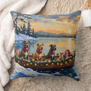 Pitbull Christmas Boat Holiday Cushion