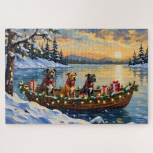 Pitbull Christmas Boat Holiday Jigsaw Puzzle