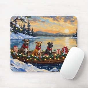 Pitbull Christmas Boat Holiday Mouse Mat
