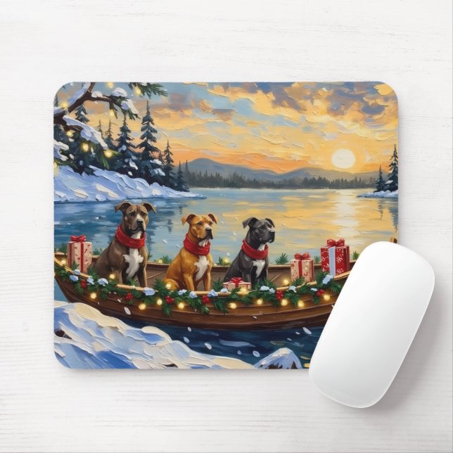 Pitbull Christmas Boat Holiday Mouse Mat (With Mouse)